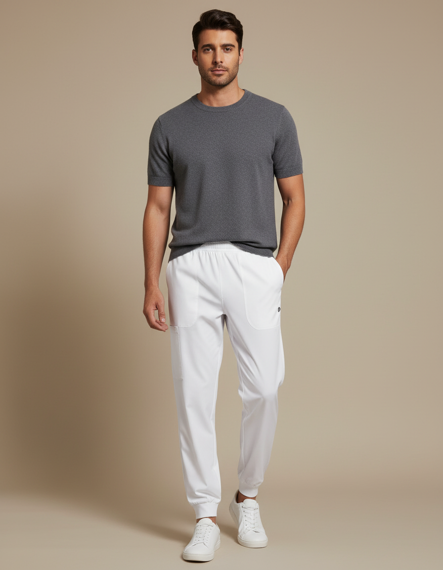 Pantalon Fluide Blanc Jogger Anti-plis Respirant Homme - Polyester