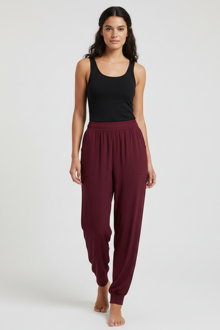 Pantalon Fluide Bordeaux Ample Confortable Femme - Viscose