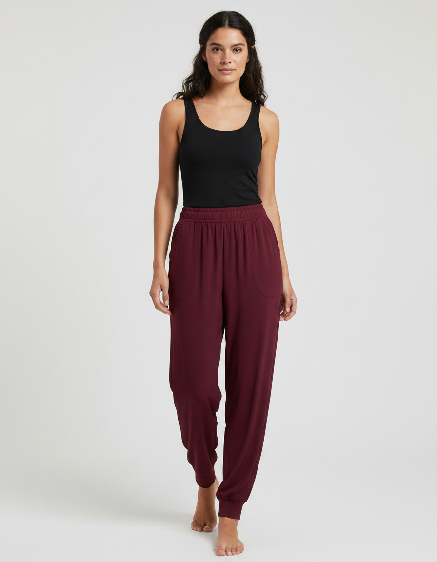 Pantalon Fluide Bordeaux Ample Confortable Femme - Viscose