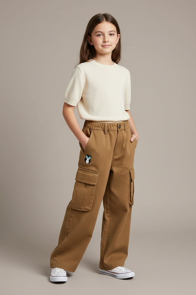 Pantalon Fluide Cargo Marron Ample Coton Enfant