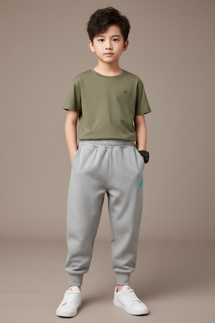 Pantalon Fluide Gris Coton Ample Décontracté Garçon Éclair - Molleton