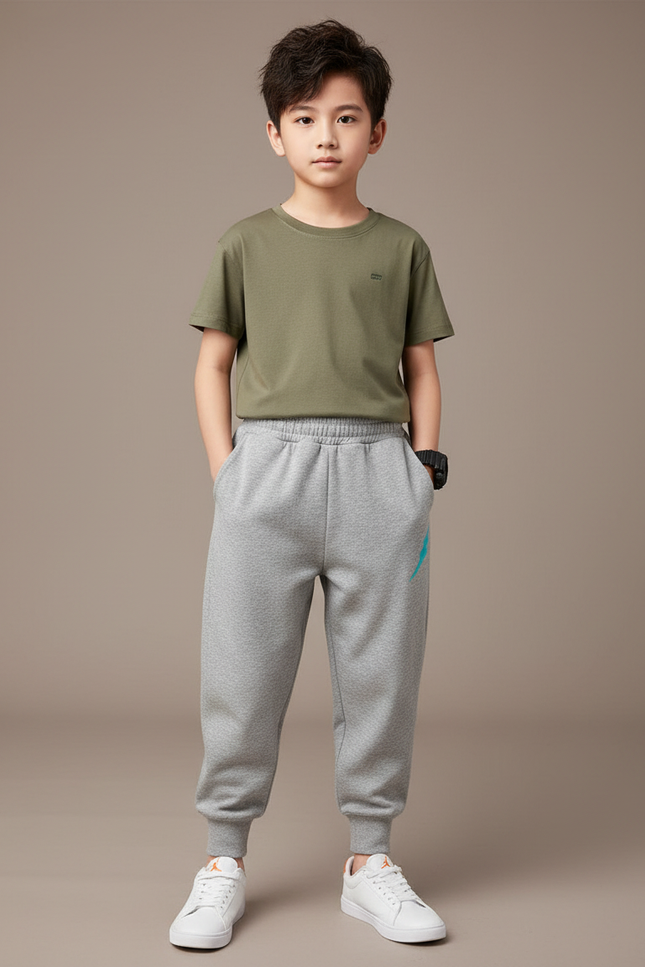 Pantalon Fluide Gris Coton Ample Décontracté Garçon Éclair - Molleton