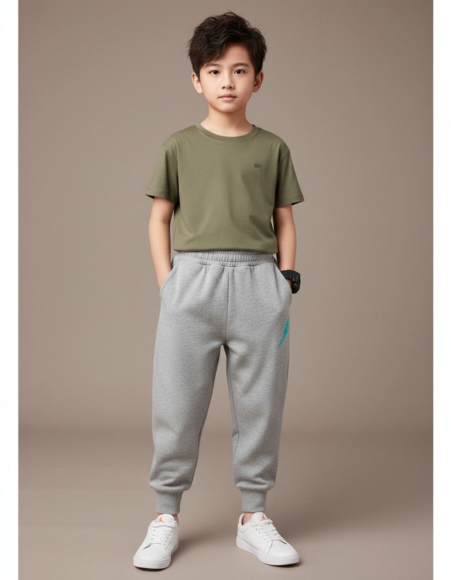 Pantalon Fluide Gris Coton Ample Décontracté Garçon Éclair - Molleton