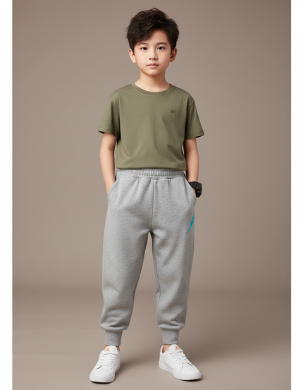 Pantalon Fluide Gris Coton Ample Décontracté Garçon Éclair - Molleton