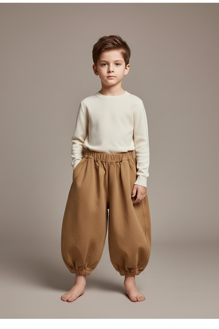 Pantalon Fluide Ample Marron Molleton Enfant