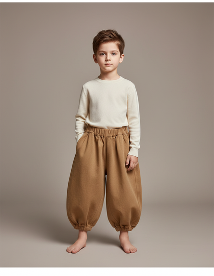 Pantalon Fluide Ample Marron Molleton Enfant