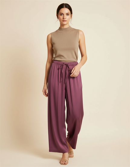 Pantalon Fluide Violet Satiné Ample Décontracté Femme