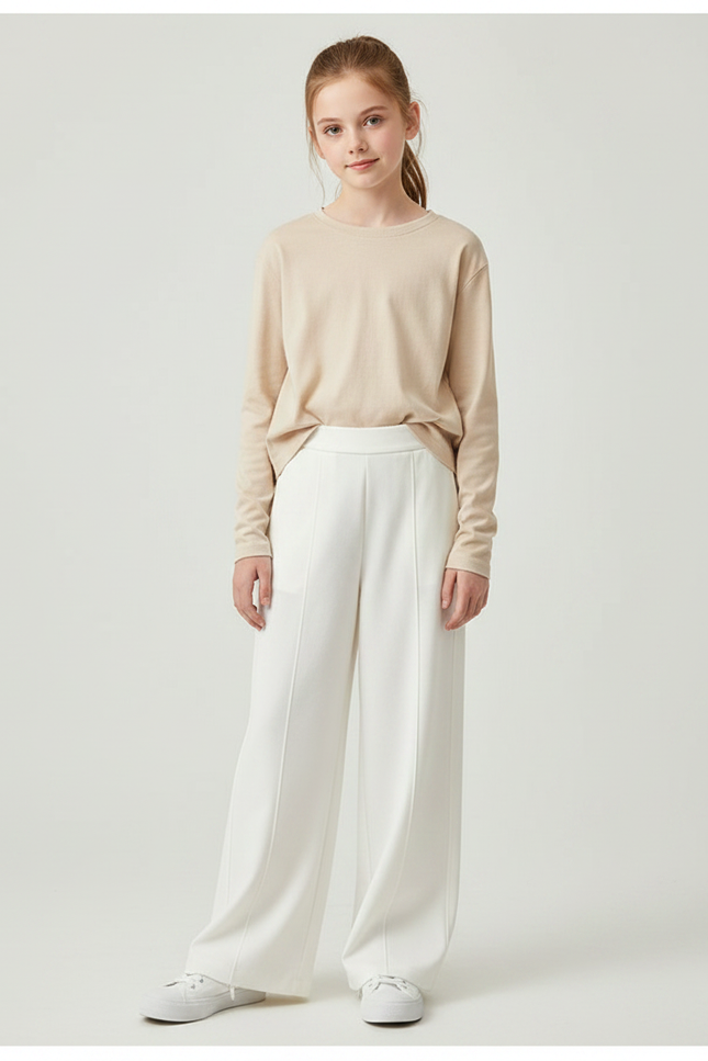 Pantalon Fluide Blanc Ample Taille Haute Décontracté - Polyester