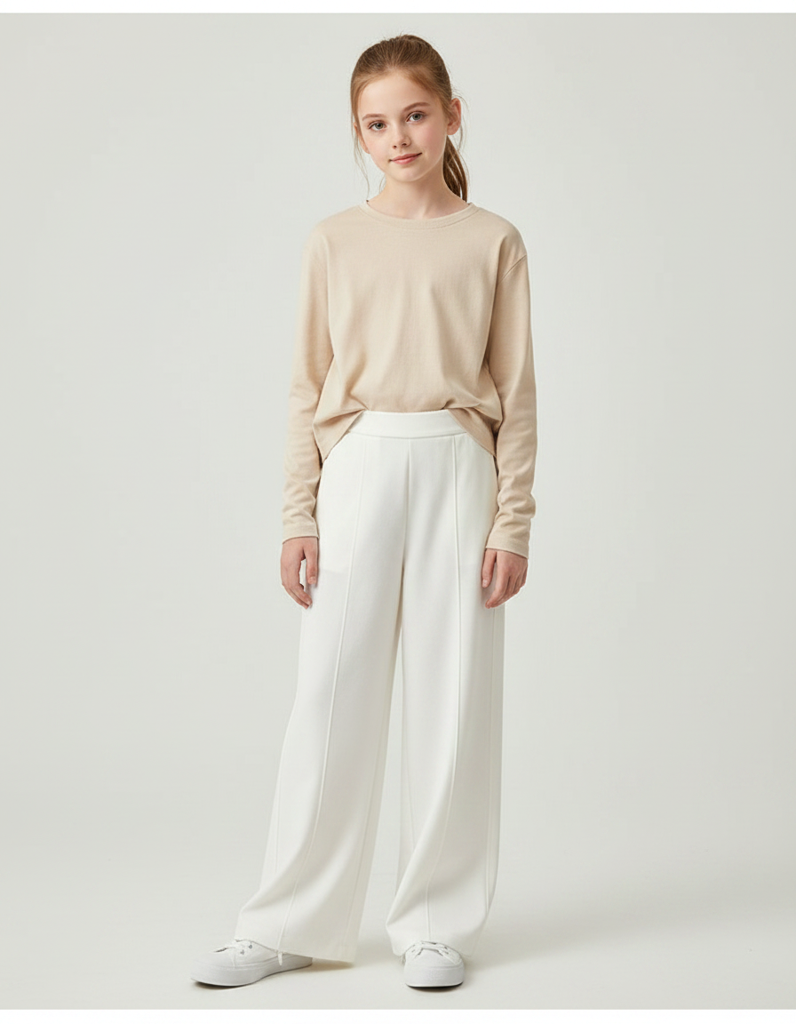 Pantalon Fluide Blanc Ample Taille Haute Décontracté - Polyester