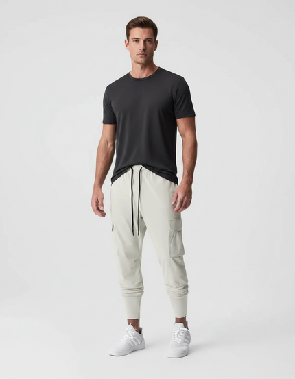 Pantalon Fluide Resserré En Bas - Beige Polyester