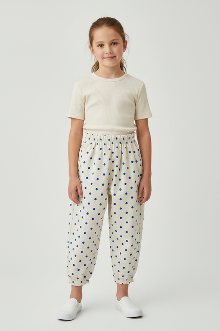 Pantalon Fluide Beige Pois Ample Coton Enfant