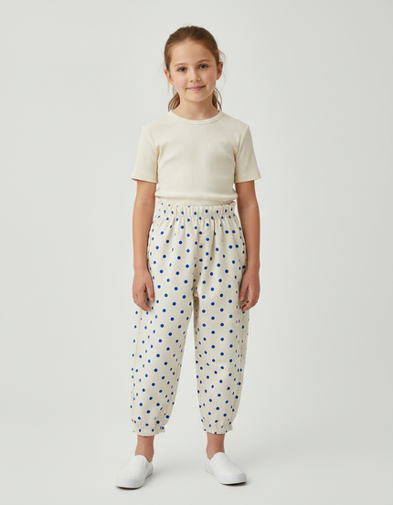 Pantalon Fluide Beige Pois Ample Coton Enfant