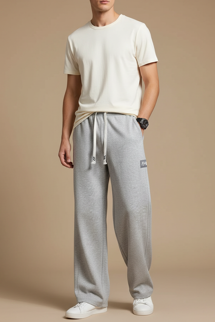 Pantalon Fluide Gris Ample Sport Cordon Homme - Molleton