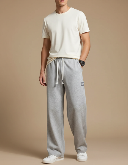 Pantalon Fluide Gris Ample Sport Cordon Homme - Molleton