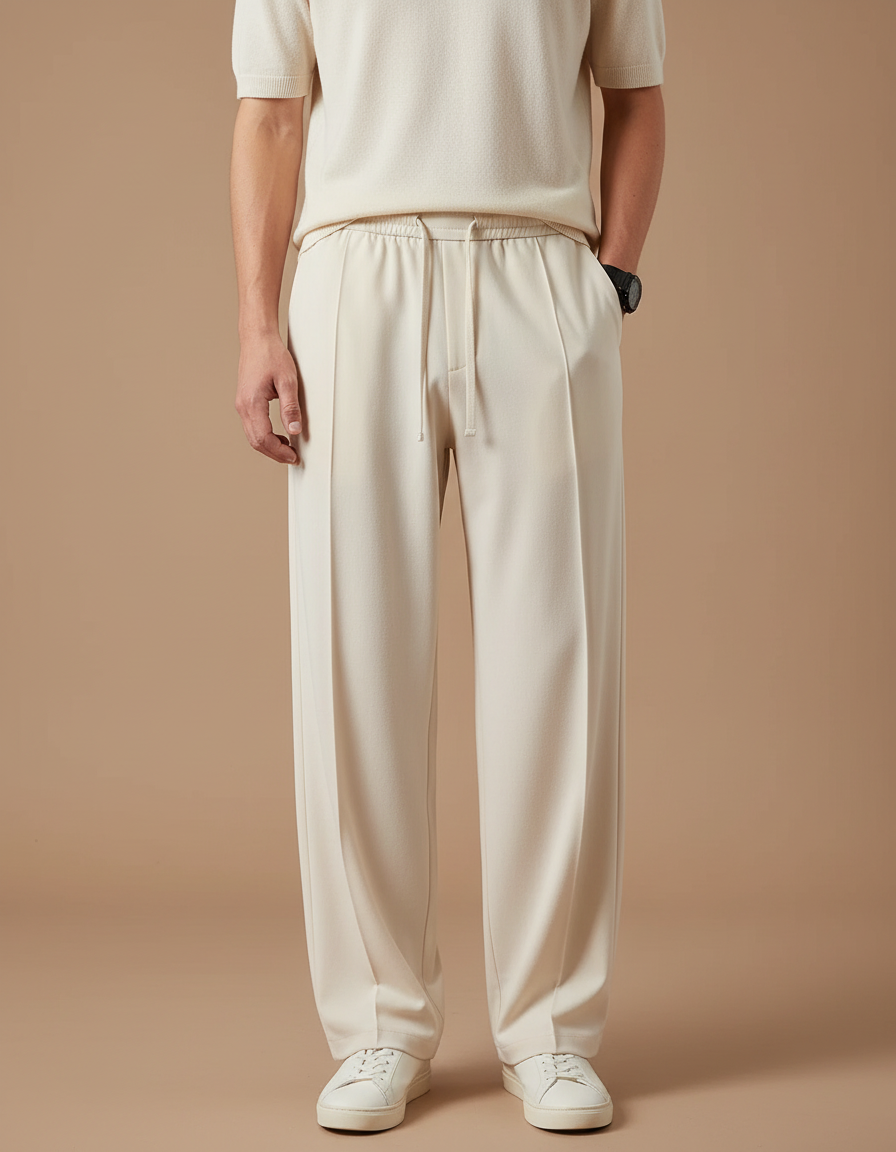 Long Pantalon Fluide - Beige Polyester