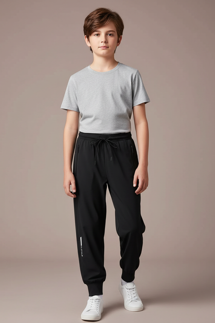 Pantalon Fluide Noir Sport Cordon Garçon - Polyester