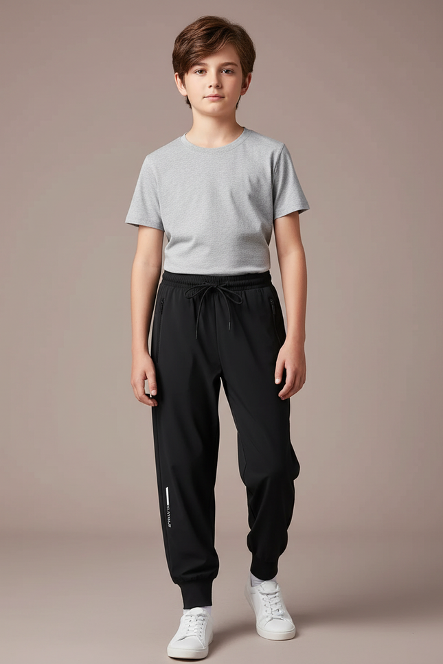 Pantalon Fluide Noir Sport Cordon Garçon - Polyester