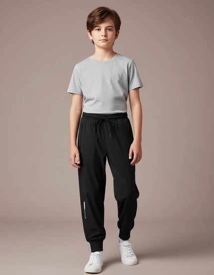 Pantalon Fluide Noir Sport Cordon Garçon - Polyester