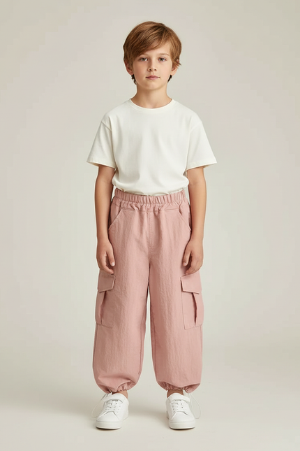 Pantalon Fluide Cargo Rose Coton Décontracté Enfant