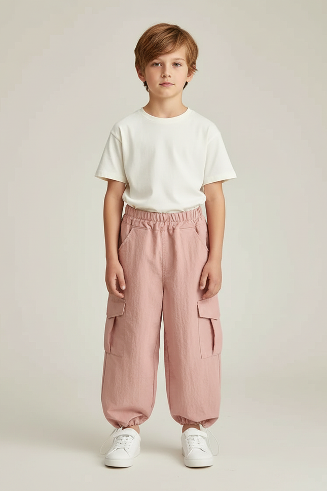 Pantalon Fluide Cargo Rose Coton Décontracté Enfant