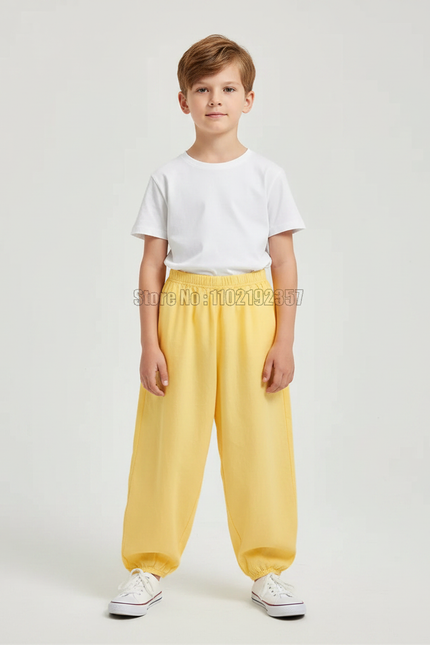 Pantalon Fluide Jaune Coton Ample Décontracté Enfant