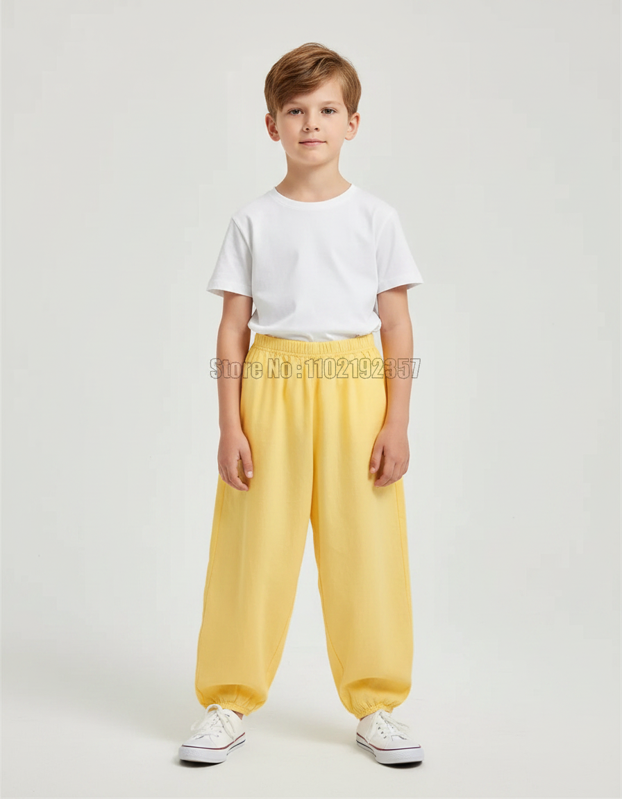 Pantalon Fluide Jaune Coton Ample Décontracté Enfant