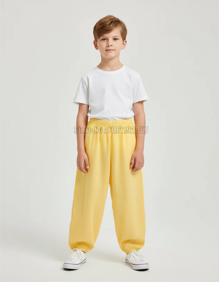 Pantalon Fluide Jaune Coton Ample Décontracté Enfant