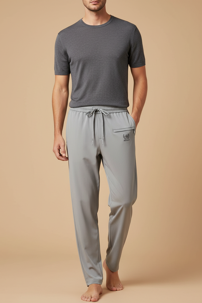 Pantalon Fluide Gris Cordon Léger Décontracté Homme - Polyester
