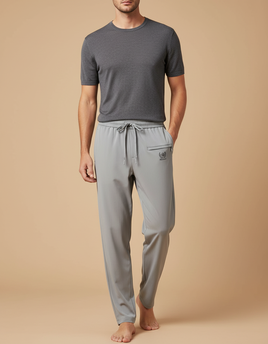 Pantalon Fluide Gris Cordon Léger Décontracté Homme - Polyester