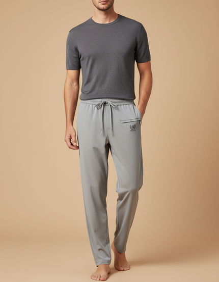 Pantalon Fluide Gris Cordon Léger Décontracté Homme - Polyester
