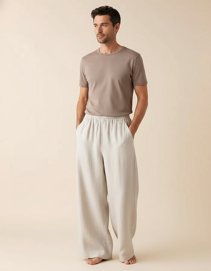 Pantalon Fluide Lin Ample Décontracté Homme - Beige