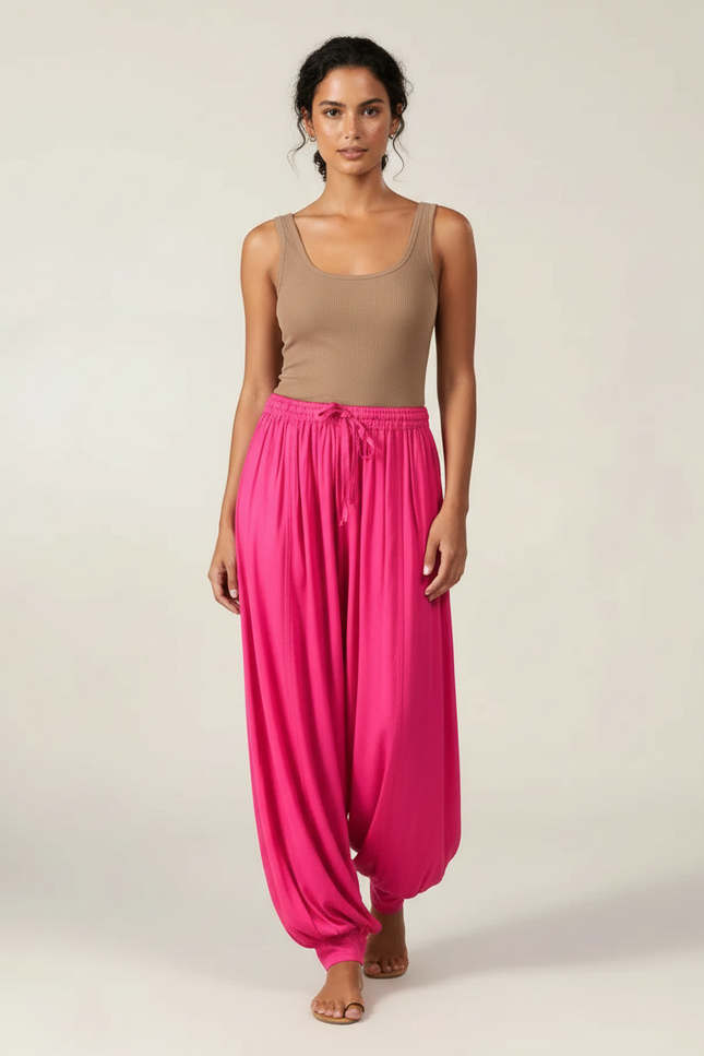 Pantalon Fluide Fuschia Ample Harem Décontracté - Rose Viscose