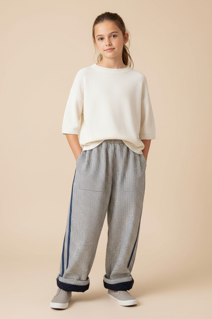Pantalon Fluide Rayé Large Doublé Hiver Enfant - Imprimé Toile
