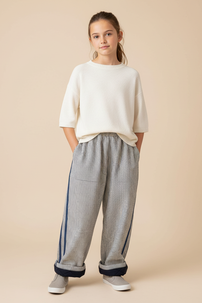 Pantalon Fluide Rayé Large Doublé Hiver Enfant - Imprimé Toile