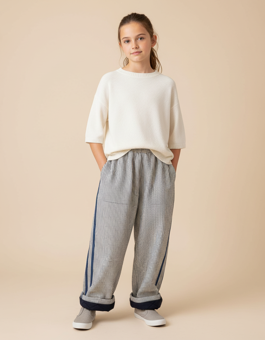 Pantalon Fluide Rayé Large Doublé Hiver Enfant - Imprimé Toile