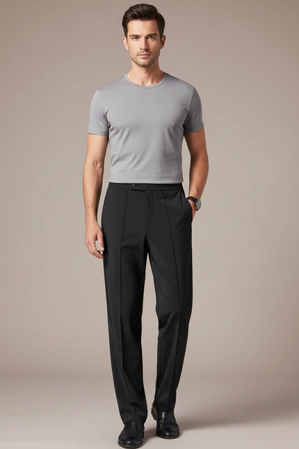 Pantalon Fluide Noir Ample Casual Homme Élégant - Polyester