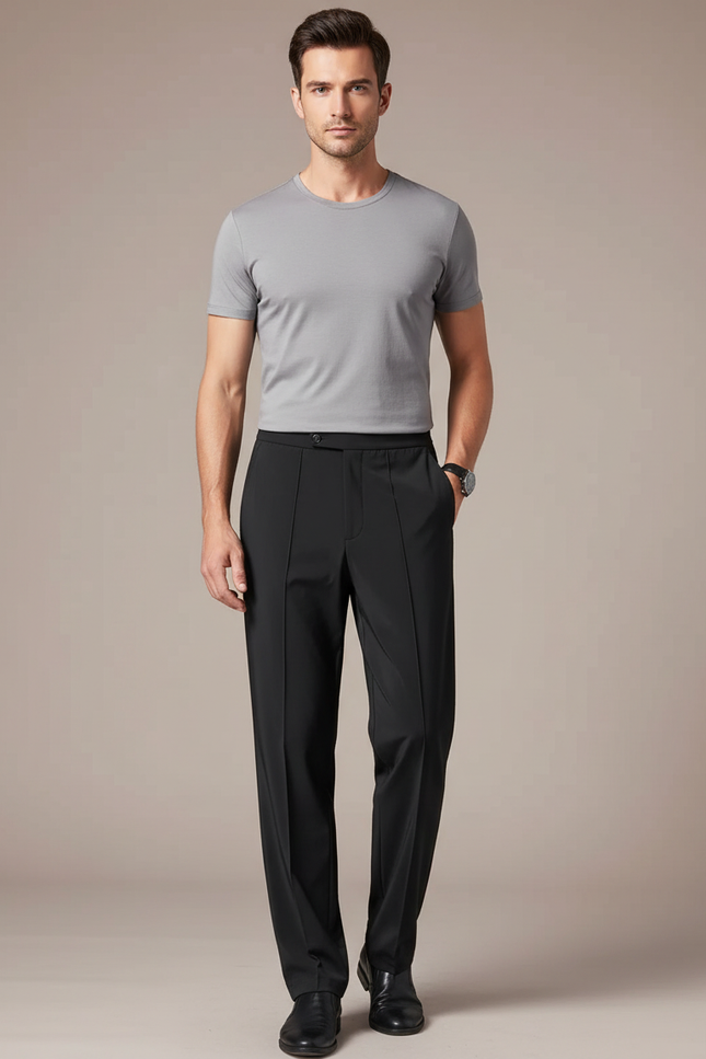 Pantalon Fluide Noir Ample Casual Homme Élégant - Polyester