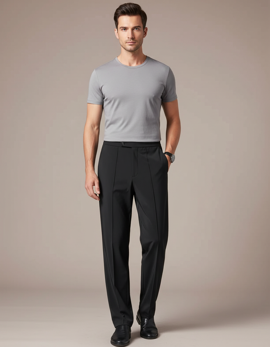 Pantalon Fluide Noir Ample Casual Homme Élégant - Polyester