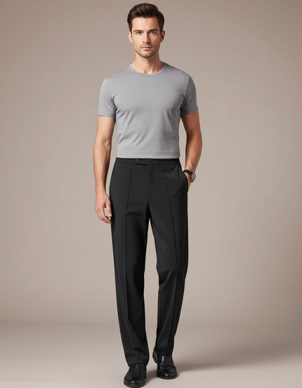 Pantalon Fluide Noir Ample Casual Homme Élégant - Polyester