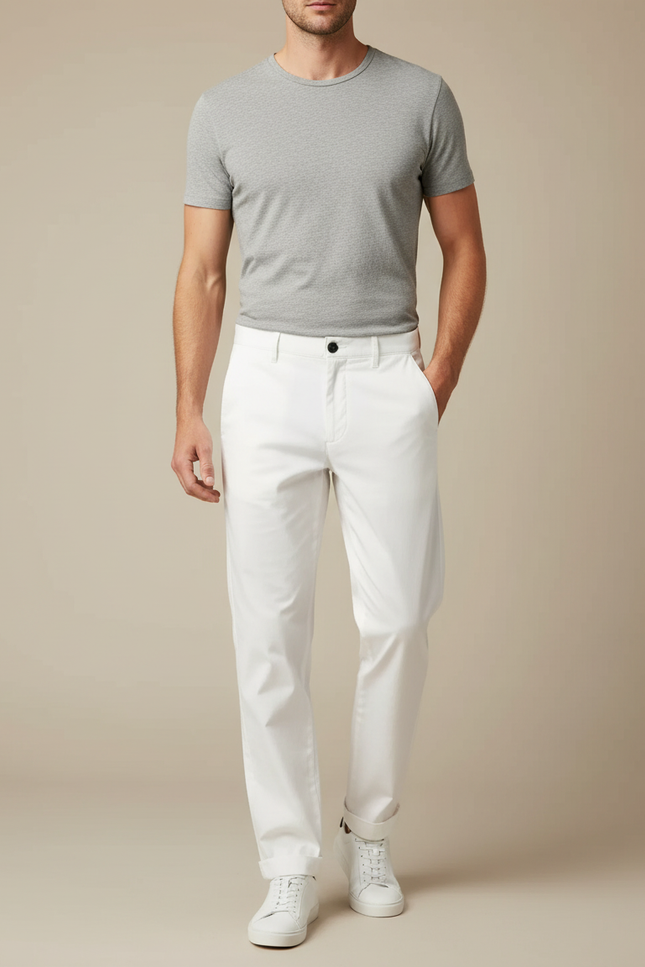 Pantalon Fluide Blanc Droit Coton Homme Élégant - Gabardine