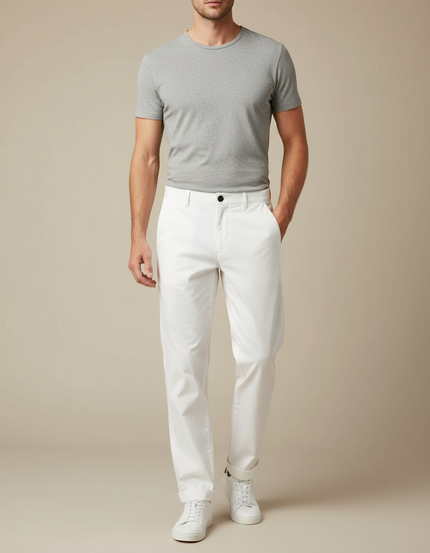 Pantalon Fluide Blanc Droit Coton Homme Élégant - Gabardine