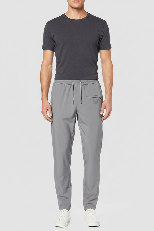 Pantalon Fluide Gris Cordon Sport Décontracté Homme - Polyester