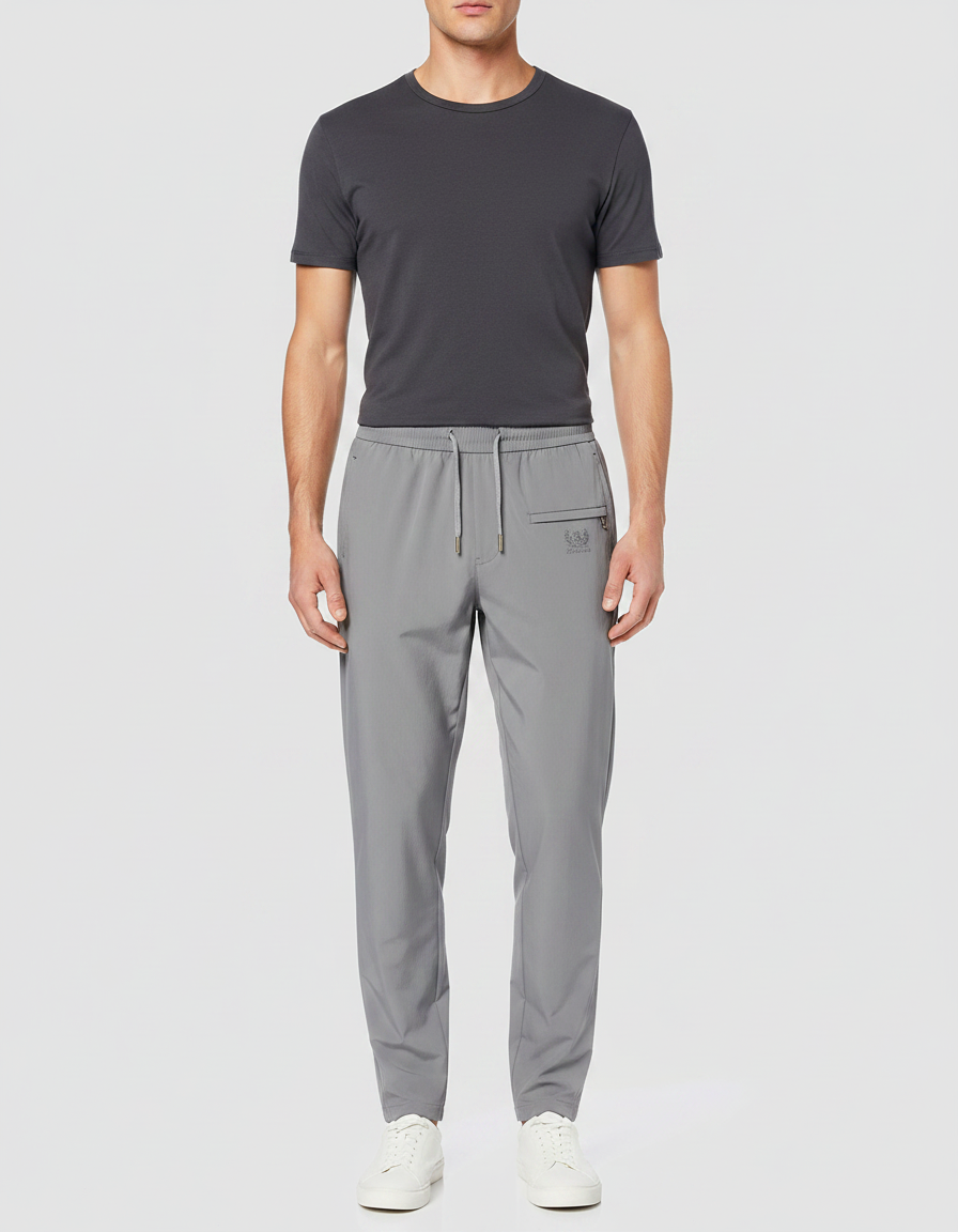 Pantalon Fluide Gris Cordon Sport Décontracté Homme - Polyester