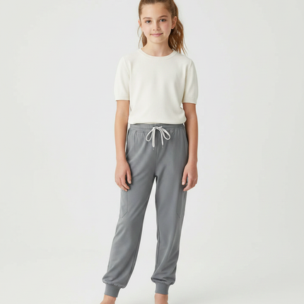 Pantalon Fluide Gris Décontracté Élastique Fille - Molleton