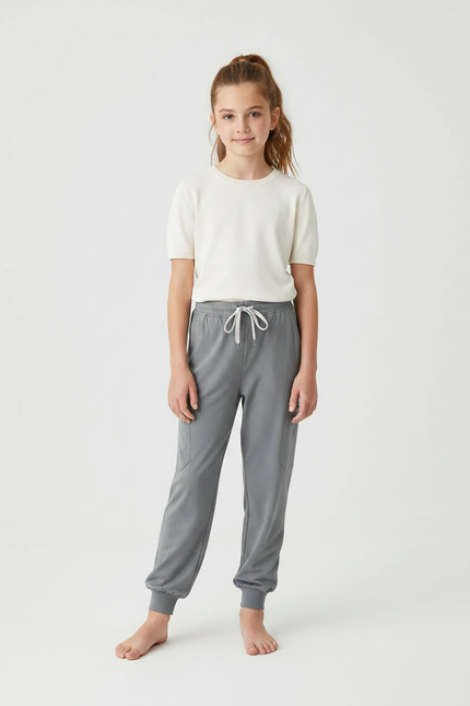 Pantalon Fluide Gris Décontracté Élastique Fille - Molleton