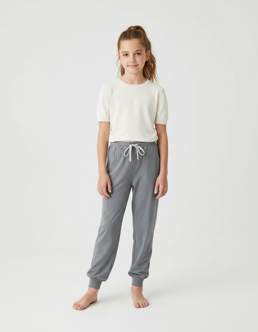 Pantalon Fluide Gris Décontracté Élastique Fille - Molleton