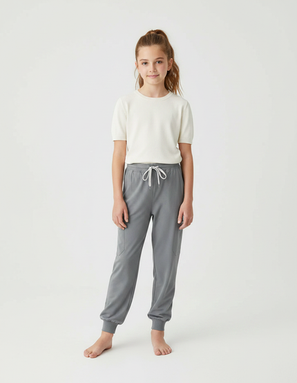 Pantalon Fluide Gris Décontracté Élastique Fille - Molleton