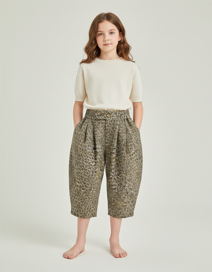 Pantalon Fluide Imprimé Fleuri Ample Décontracté Enfant - Kaki Tweed