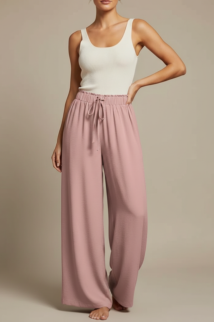 Pantalon Fluide Rose Ample Décontracté Cordon - Viscose