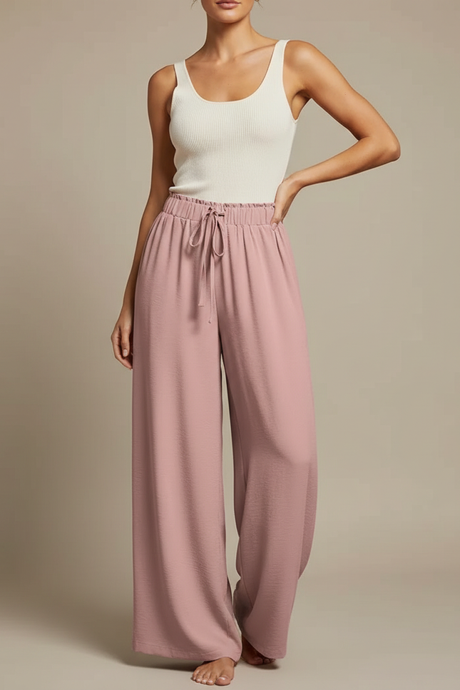 Pantalon Fluide Rose Ample Décontracté Cordon - Viscose
